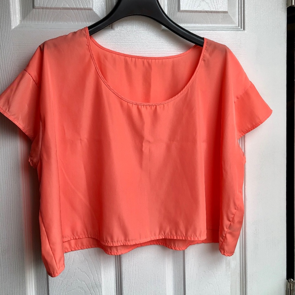 American Apparel Coral Orange Crop Top Satin